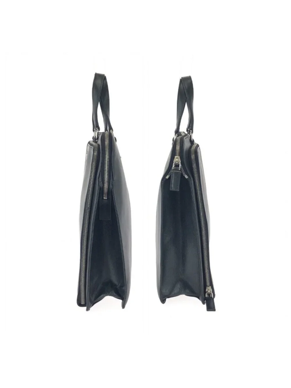 Prada Saffiano Black Silver Leather Business Briefcase